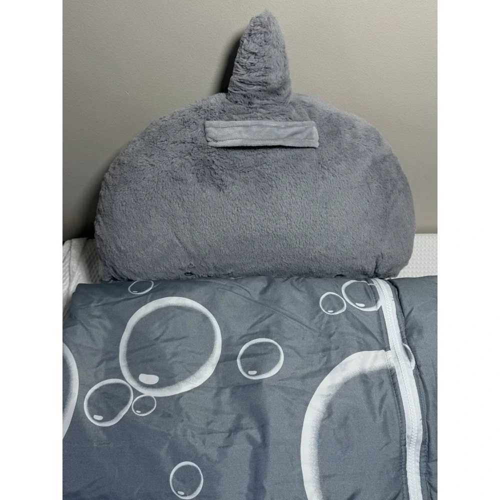 Happy Nappers Shark Kids Sleeping Bag Plush Pillow, Zip, Gray/White Washable
